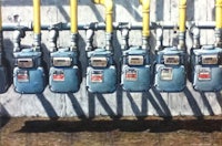 a painting of a group of blue and yellow meters